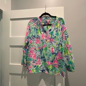 Lily Pulitzer  100% Silk Sailboat print blouse XS